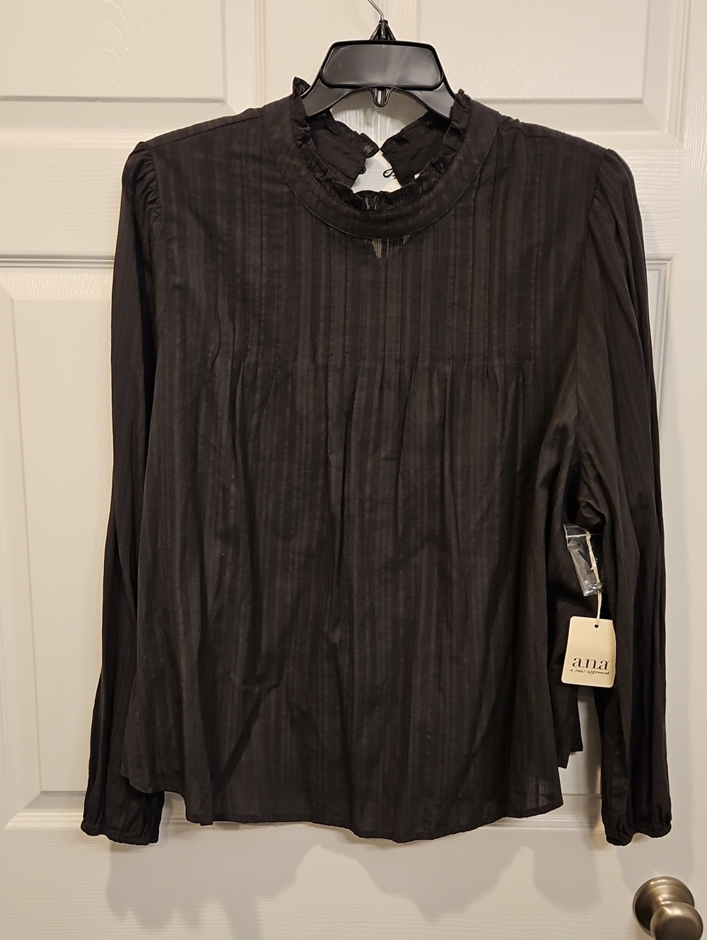 a.n.a Dark Grey Ruffled Mock Neck Long-Sleeve Blouse